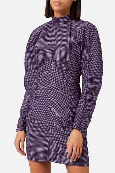 Ganni Purple Seersucker Check Dress Size 34 (Preloved