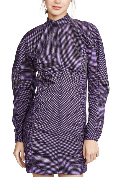 Ganni Purple Seersucker Check Dress | Size 34 (Preloved)