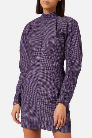 Ganni Purple Seersucker Check Dress | Size 34 (Preloved)
